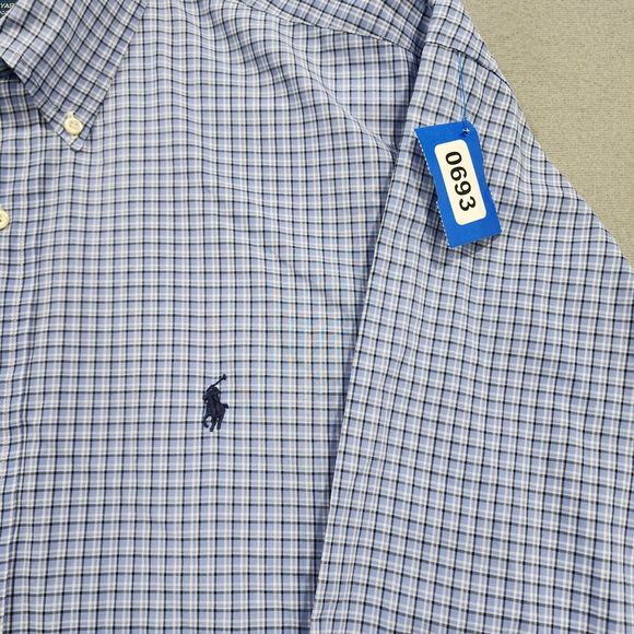 Polo Ralph Lauren Shirt Mens Large Blue White Black Check Yarmouth 100% Cotton - Picture 4 of 16